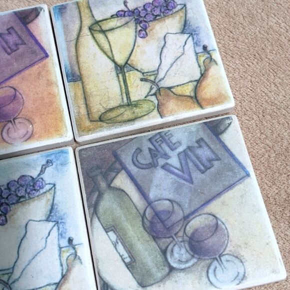 NWOT Beautiful Ceramic Wine Motif Drink Coasters - Qty 4 - Picture 6 of 6